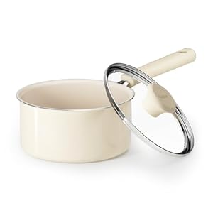 Redchef Ceramic Nonstick Saucepan with Lid, 1.5QT Small Cooking Pot, Non Toxic Sauce Pans for Kitchen, Cool Handle PFAS Free Compatible with All Cooktops, White