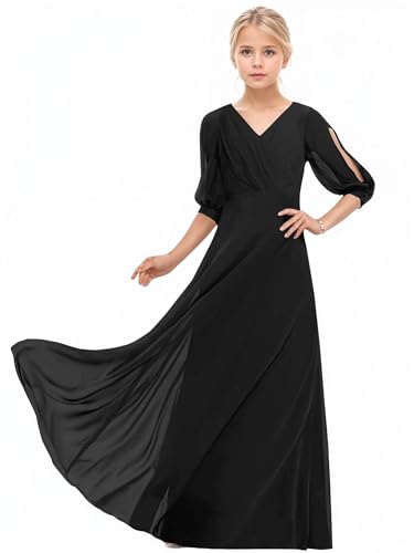 Junior Bridesmaid Dresses V-Neck Girls Formal Dresses A-Line Long Chiffon Flower Girl Dress