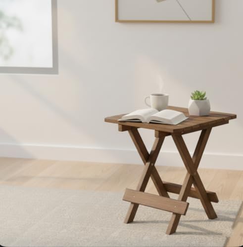 Image of Bros Moon Foldable Sturdy Wooden Table Suitable for All Room and Outdoor (Square Table, 10 Inches)