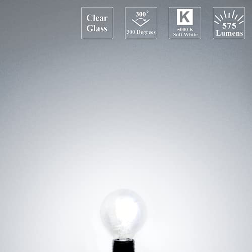 Mastery Mart Dimmable Vintage Led Globe Light Bulb, G25 Glass Edison Style, 5.5W (75 Watt Equivalent), 5000K Daylight White, E26 Filament Bulb, Bathroom& Vanity Mirror, Ul, Energy Star, 6 Pack #TOP3
