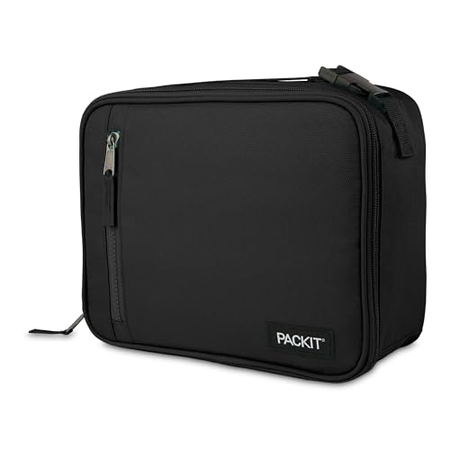 PackIt Freezable Classic Lunch Box, Black, Built with EcoFreeze® Technology, Collapsible, Reusable, Zip Closure With Zip Front Pocket and Buckle Handle, Designed for Fresh Lunches