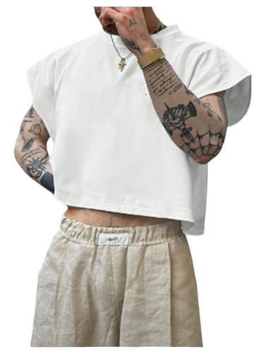 SOLY HUX Men's Short Sleeve Crew Neck Cropped T Shirts Summer Basic Baggy Tee Tops