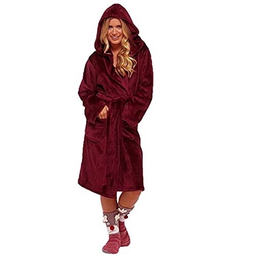 Abrigo de invierno para mujer, bata de baño de felpa alargada, ropa para el hogar, bata de manga larga con capucha, suave y cálida, bata de rizo de algodón absorbente, pijama para ducha, baño, spa,