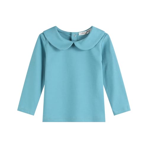 Image of Toddler Kids Girl Boy Blouses Long Sleeves Solid Color Doll Peter Pan Collar T-Shirt Top Bottom Tees