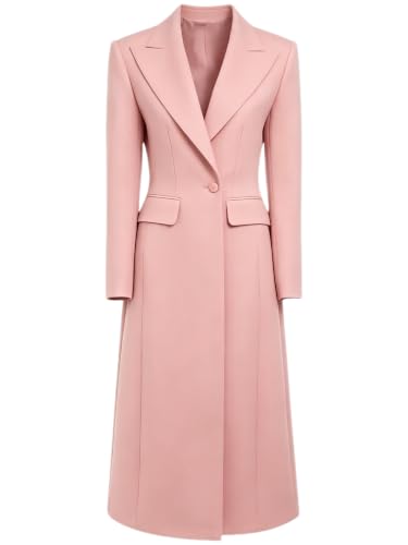 Mrjitor Women's Peak Lapel Suit Jacket Long Blazer Formal Business One Button Coat Rose Pink