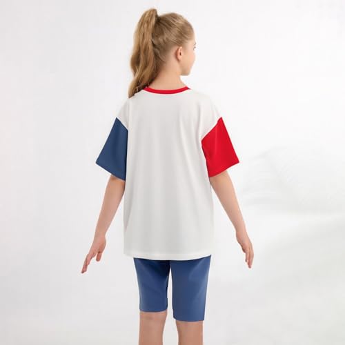 Image of Weixinbuy Girls 4th of July Outfit 2 Piece Short Sleeve Oversized T-Shirt and Biker Shorts Kids Fashion Summer Colothes Set
