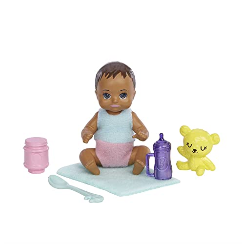 Image of Barbie Dolls and Accessories, Brunette Skipper Doll with Baby Figure and 5 Accessories, Babysitters Inc. Playset