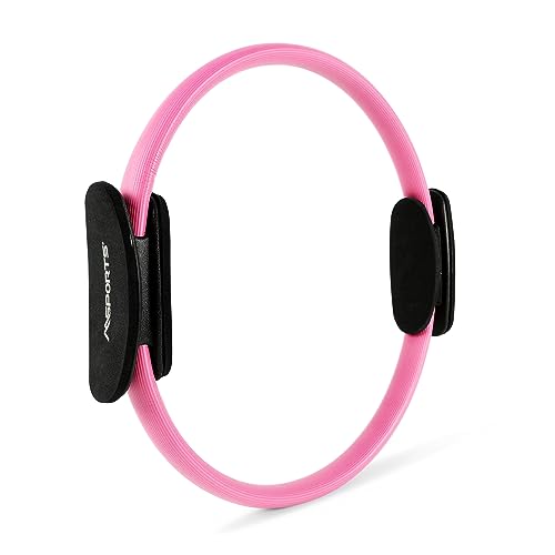 MSPORTS Anello di Resistenza per Pilates, con Doppia Impugnatura, 38 cm, Rosa Pastello, Allenamento Pilates