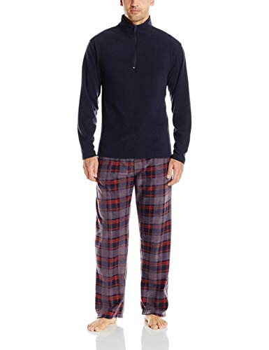 INTIMO Men's Zip Top Fleece Pajama Set Red2