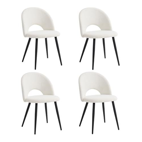 JZGORC Lot de 4 Chaise de Salle à Manger, Chaise de Salle à Manger Teddy en Velours Doux, Chaise de Cuisine avec Siège Moelleux et Accoudoirs, Pieds en...
