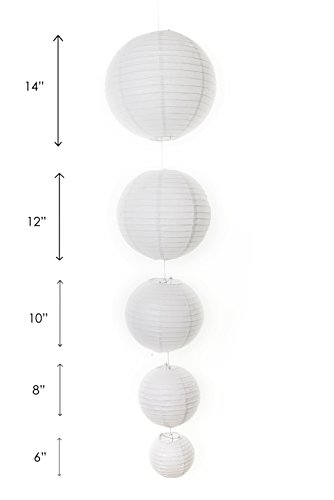 20 Different Sized Paper Lanterns (14”, 12”, 10”, 8”, 6”) + 20 Free LED Lights (White), Chinese Paper Lanterns, Round Paper Lanterns, Paper lampshades for Weddings and Parties