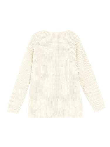 rrhss Girls Waffle Knit Sweaters Trendy Henley Button V Neck Long Sleeve Pullover Jumper Tops3