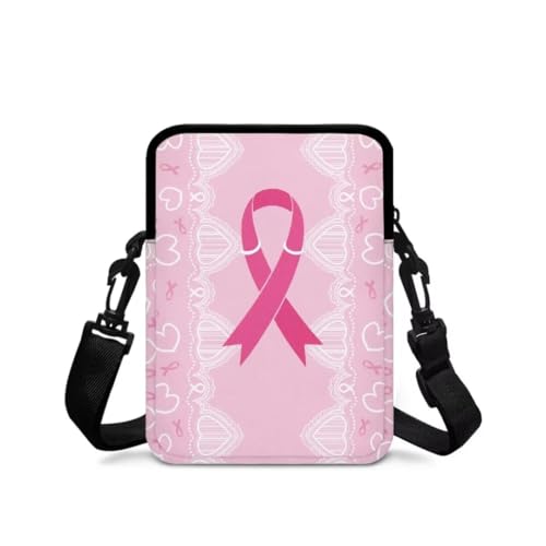 Image of Crossbody Bag for Women Sling Purse Pink Ribbon Cell Phone Holder with Straps