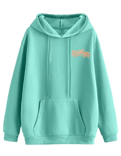 Image of JUNEBERRY Cotton Poly Fleece Oversized Fit Black, Green, Magenta, Mustard, Orange, Purple, Blue, Off White & Grey Graphic Printed Full Sleeve Hoodie for Women