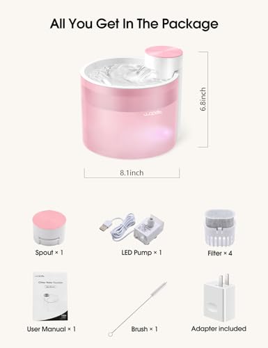 WOPET Cat Water Fountain W500,3.5L/118oz Cat Fountain with BPA-Free, Super Quiet Dog Fountain Cat Water Dispenser with Smart Pump LED Light and Multiple Filtration,Water Fountain for Cats, Dog (Pink) - Thumbnail 6