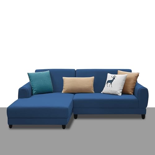 Image of Kraven LHS 4 Seater L Shape Sofa Set for Living Room (Blue Fabric) Premium Fabric Sofa