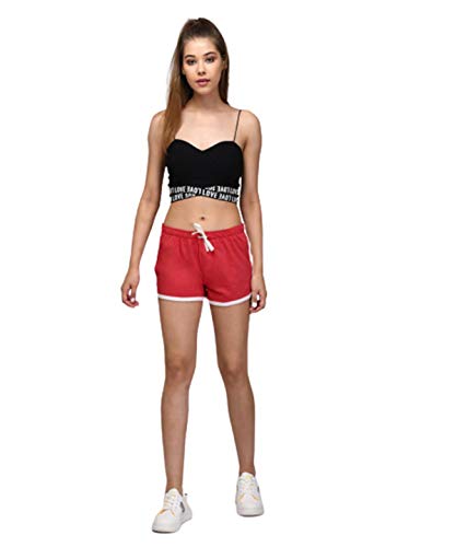 Image of KOTTY Cotton Lycra Red and Maroon Solid Women Night Short - Pack of 2 (Red&Maroon)