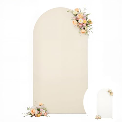6FT Arch Backdrop Cover for Wedding White Beige Stretchy Spandex Fitted Arch Stand Cover for Wedding Ceremony Baby Shower Birthday Party Decoration