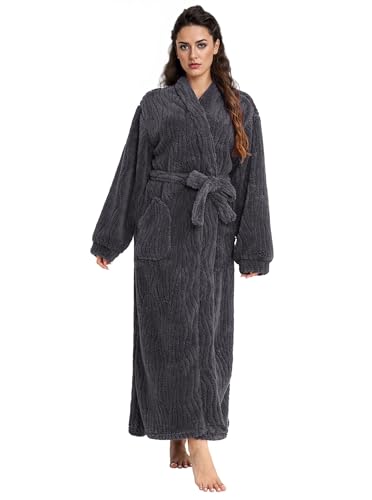 Image of Artfasion Womens Long Fleece Robe - Warm Soft Floor Length Flannel Bathrobes for Winter Thicker Long House Coat with Pockets