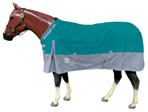 Rugged Ride 1200 Denier Waterproof Adjustable Neck Horse Turnout Blanket - Deep Lake - Cool Grey, Size 69