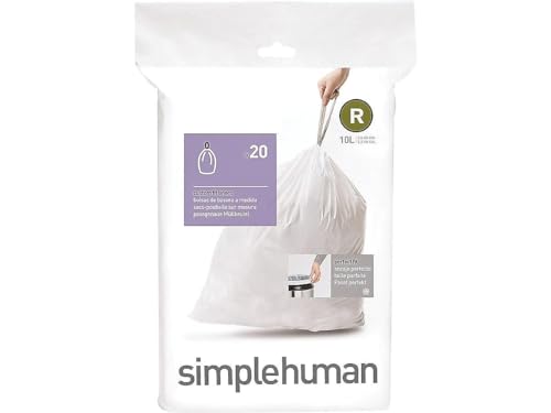 Image of simplehuman Code R Custom Fit Drawstring Trash Bags, 10 Liter / 2.6 Gallon, 12 Refill Packs (240 Count)