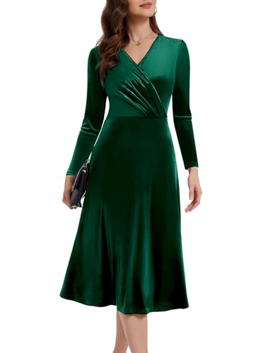 Berylove Kleid Hochzeitsgast Damen Samtkleid Grün Sexy Kleid Damen Für Party Festliches Outfit Damen Abendkleider Prom Dress Velvet Dress BLSR0011 DarkGreen XXL