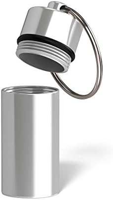 SYM Nutrition Keychain Pill Tablet Storage Box Container, Silver/Aluminum, Waterproof, Premium Quality