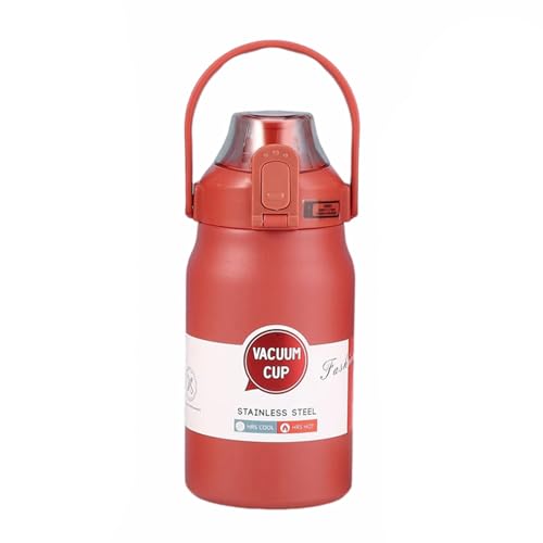 Botella de agua aislada de acero inoxidable de doble pared con popote de silicona, mango portátil, 1000/1500 ml, vacío de doble pared, retención de frío de 24 horas, retención de 12 horas, textura