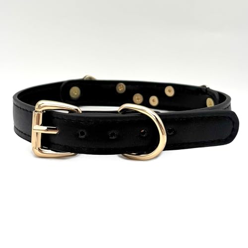 Handmade Leather O-Ring Choker Necklace for Women - Adjustable Punk Gothic Collar with Gold-Tone Accents3