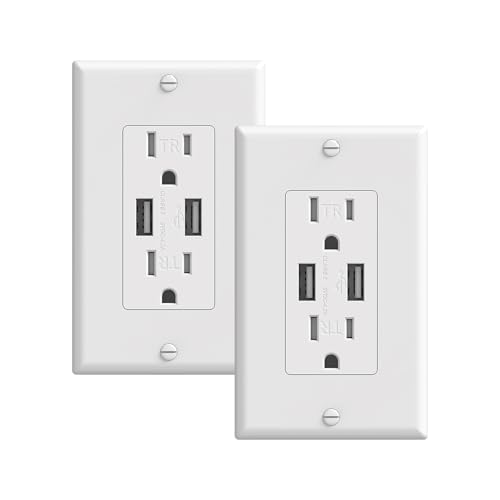 RVINGPRO 2 Pack 15A RV USB Wall Outlets with 4.2A Dual Type-A USB Ports Duplex Tamper Resistant Replacement Receptacles USB Wall Charging Outlets Wall Plates and Screws Included ETL Listed