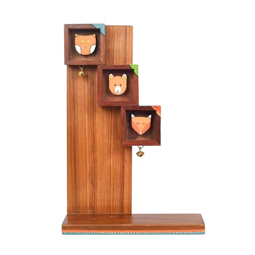 Image of AAKRITI ART CREATIONS Animals Brown Handcrafted Hanging Wall Display Shelf | Modern Art Wooden Shelves Wall Hanging Shelf | Matte Finish Decorative Shelf for Living Room, Bedroom & Gifting