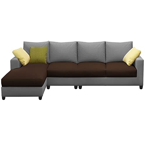 Image of Jian LHS 6 Seater L Shape Sofa Set Living Room (Brown Grey Fabric)