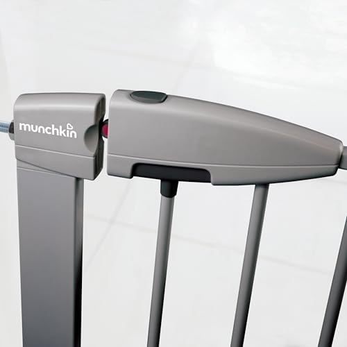 Munchkin Easy Lock Tür-/Treppenschutzgitter mit Druckbefestigung, 73 - 79 cm, erweiterbar auf 114 cm mit Verlängerung, Metall, silber