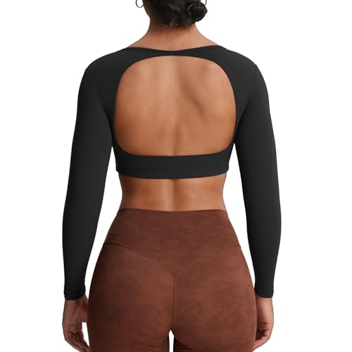 Aoxjox Long Sleeve Crop Tops for Women Clarissa Backless Workout Cropped T Shirt Top