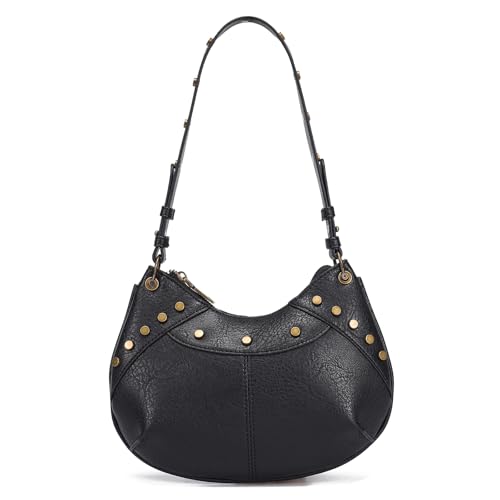 Image of Small Shoulder Bag Crescent Y2k Vintage Purses for Women with Rivet Design (Black)