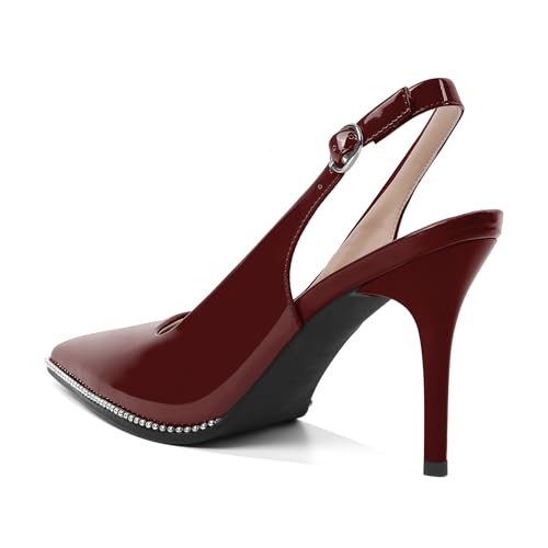Image of SAMMITOP Women Slingback Heels Stilettos Closed Pointed Toe High Heel Silver Beaded Pumps Comfortable 3.5 Inch High Heels for Women Dressy Shoes