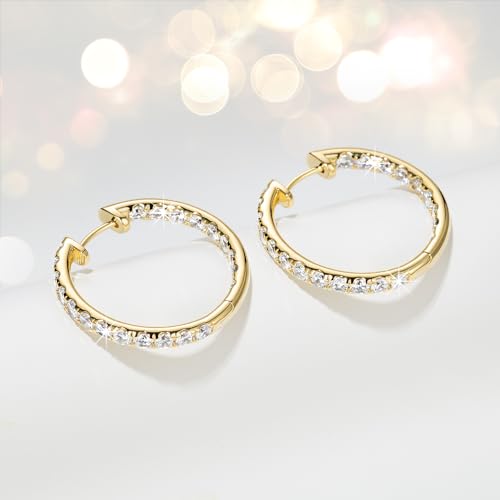 14K Gold Hoop Cubic Zirconia Hoops Earrings for Women’s Hoop Earrings 14 Karat Gold Hoops Earring with Cubic Zirconia 30mm4