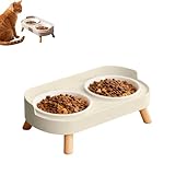 Elevated Plastic Cat Bowl Set with Stand Anti-Slip Raised Pet Food & Water Bowls, Dual Non-Spill Dishes for Small to Medium Cats, Feeding & Watering Supplies (White)