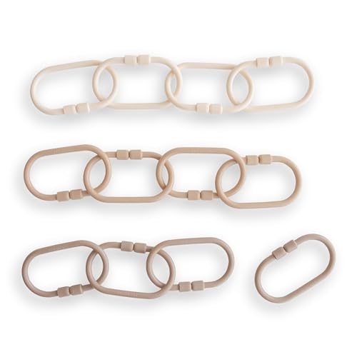 Image of mushie Baby Chain Link Rings Toy 12-Count | Multiuse Car Seat Stroller Connecting Toy (Natural, Shifting Sand, Kahki)