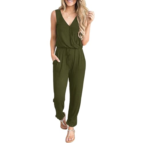 Image of CLOUSPO Women Ladies Jumpsuits Playsuit Dungarees for Women Sleeveless Casual Dungarees with Adjustable Waistband Pockets