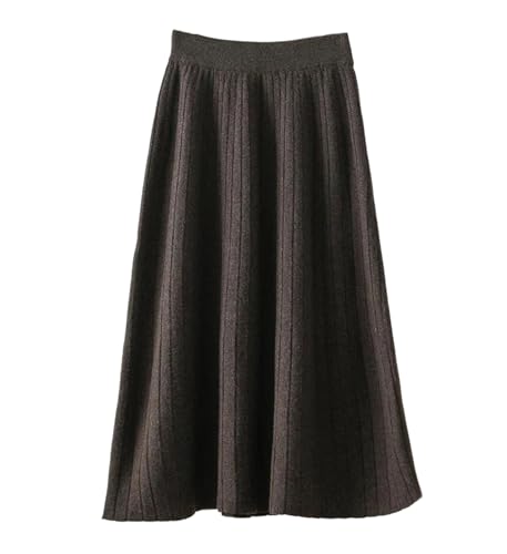 Women's Autumn Winter Mid-Calf Knitted Pleated Skirt A-Line High Waist Office Versatile Solid Wool Half Skirt