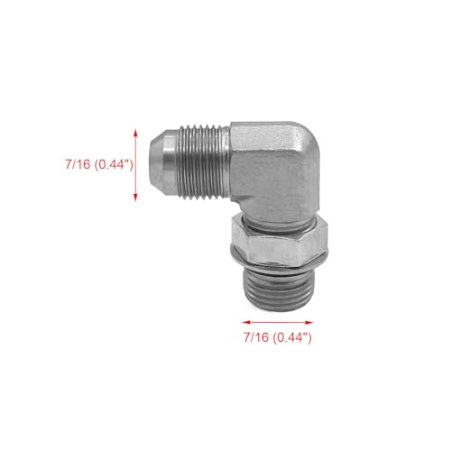Image of (2-PACK) 6801-04-04-NWO Hydraulic Hose Adapter Fitting 1 /4 inch Male JIC 37 Flare (7 /16-20 UNF) x 1 /4 inch Male Adjustable Nut O-Ring Boss (7 /16-20 UNF) 90 Elbow SAE Pipe Connector Carbon Steel