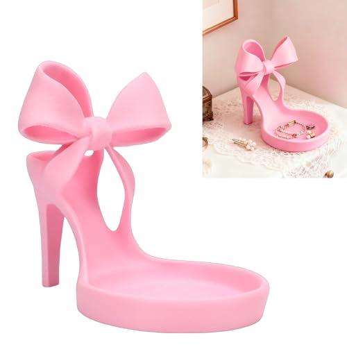 Pssopp 3D Printed High Heel Jewelry Holder, Elegant Shoe Shaped Jewelry Display Tray with Bow for Ring Earring Bracelet Dispaly