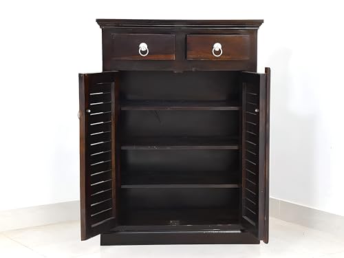 Image of Solid Sheesham Wood Multipurpose Shoe Rack | Cabinet for Living Room | Bedroom | Hall | Entryway | Home Furniture (Walnut Finish)