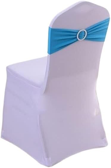 Chair Bow Sashes, 50Pcs Lake Blue Elastic Spandex Chair Bands with Buckle Stretchable Bow Sashes