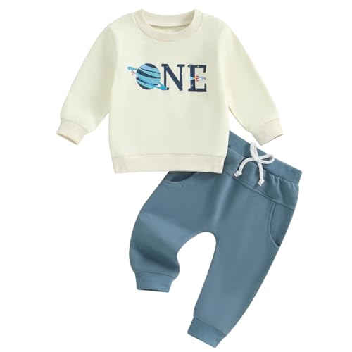 Pudcoco Toddler Baby Boys First Birthday Outfit 1st Birthday Space One Astronaut Sweatshirt and Jogger Pants Set
