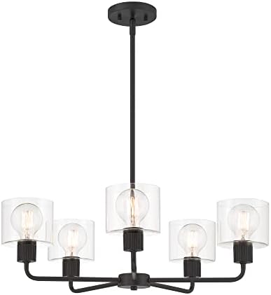 DESIGNERS FOUNTAIN Vibrato 5 Light Chandelier, 27 Inch Ceiling Fixture for Kitchen, Dining Room, Bedroom, and Living Room, Matte Black, D285M-5CH-MB