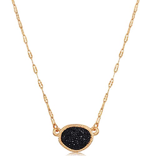 Humble Chic NY Simulated Druzy Pendant Necklace for Women with Sparkly Oval Stone - Gold, Silver, or Rose Gold Tone Chain - 16