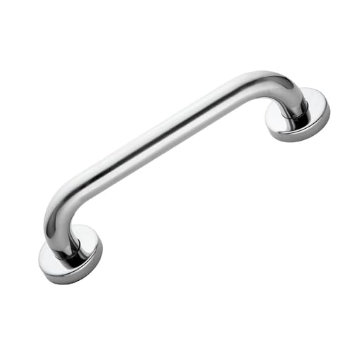 Kibath 103141 Asa de Seguridad Lisa 25cm de Acero Inoxidable 304 con Acabado en Cromo Brillo y 6 Puntos de Anclaje, Tacos y Tornillos incluidos