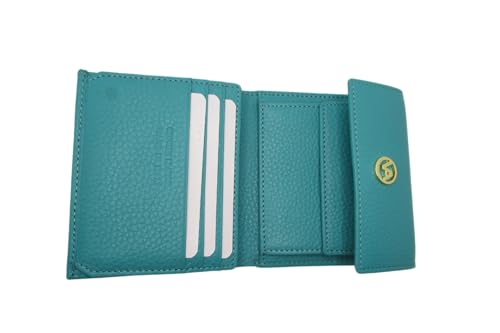Made in Italy Purse Vera Pelle womens wallet 6 cards + ID + Coins Cell Italian Leather (Aqua)4